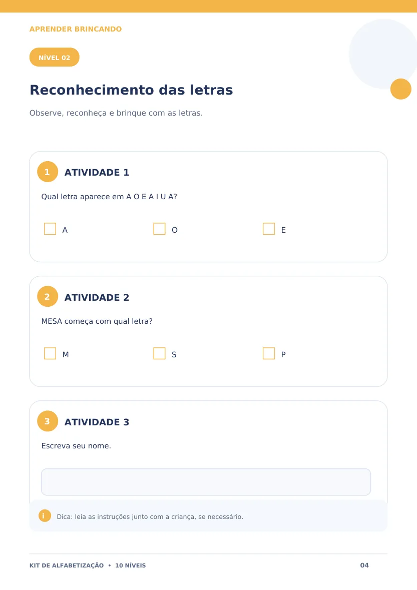 Página real: Reconhecimento das letras