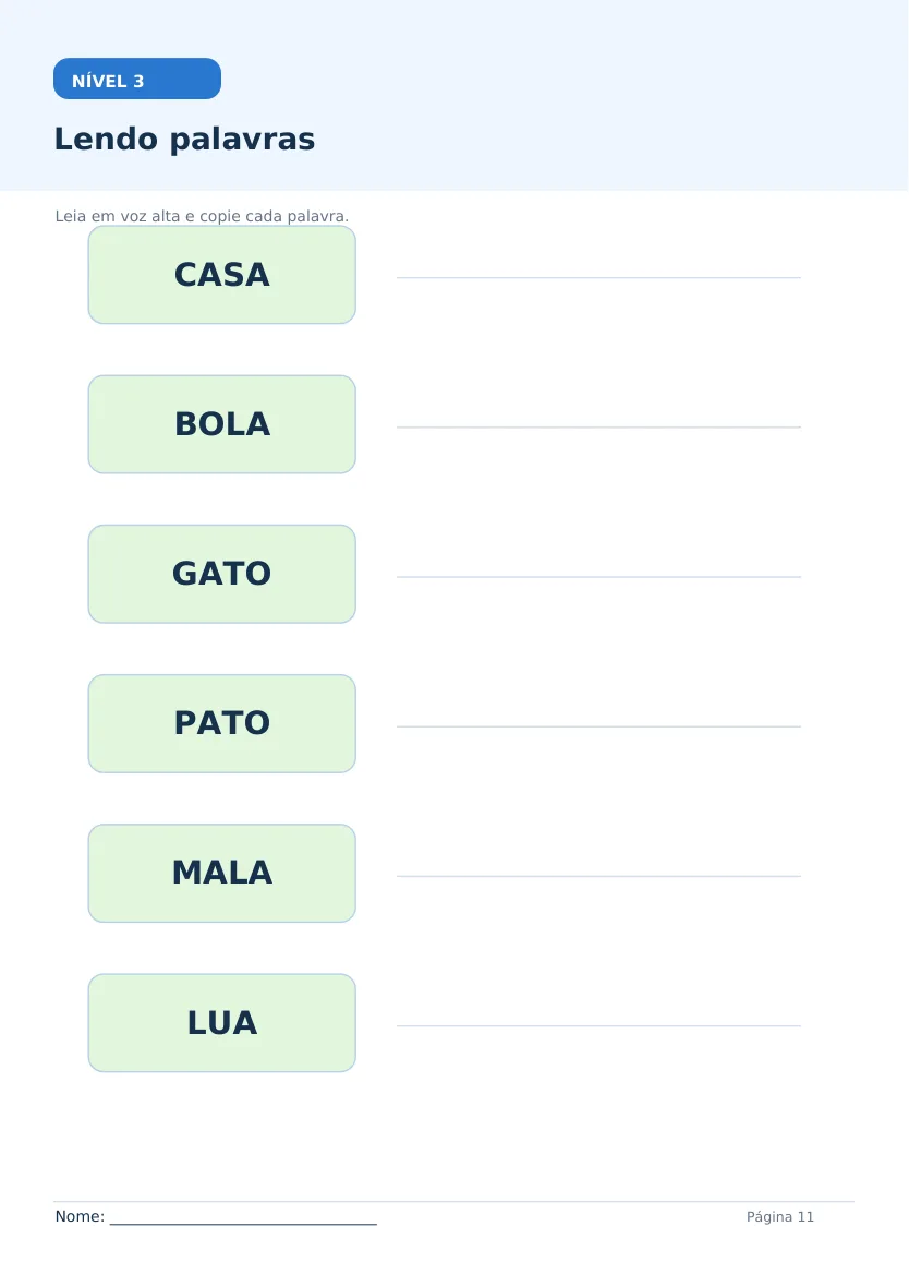 Página real: Lendo palavras