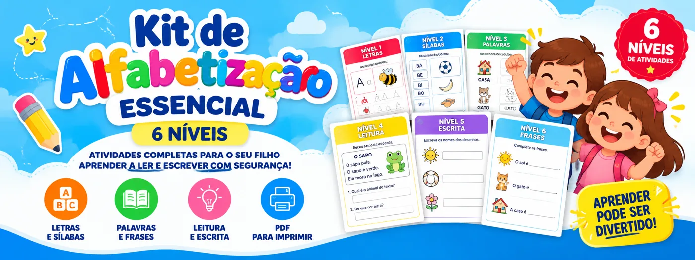 Kit Essencial: níveis de letras, sílabas, palavras, leitura, escrita e frases